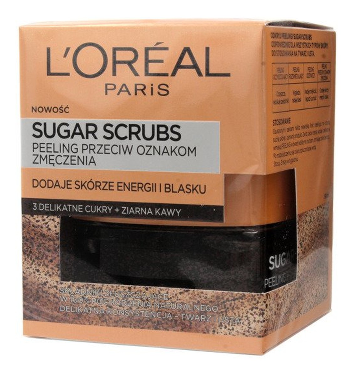 Peeling do twarzy przeciw oznakom zmęczenia 3 cukry+ziarna kawy