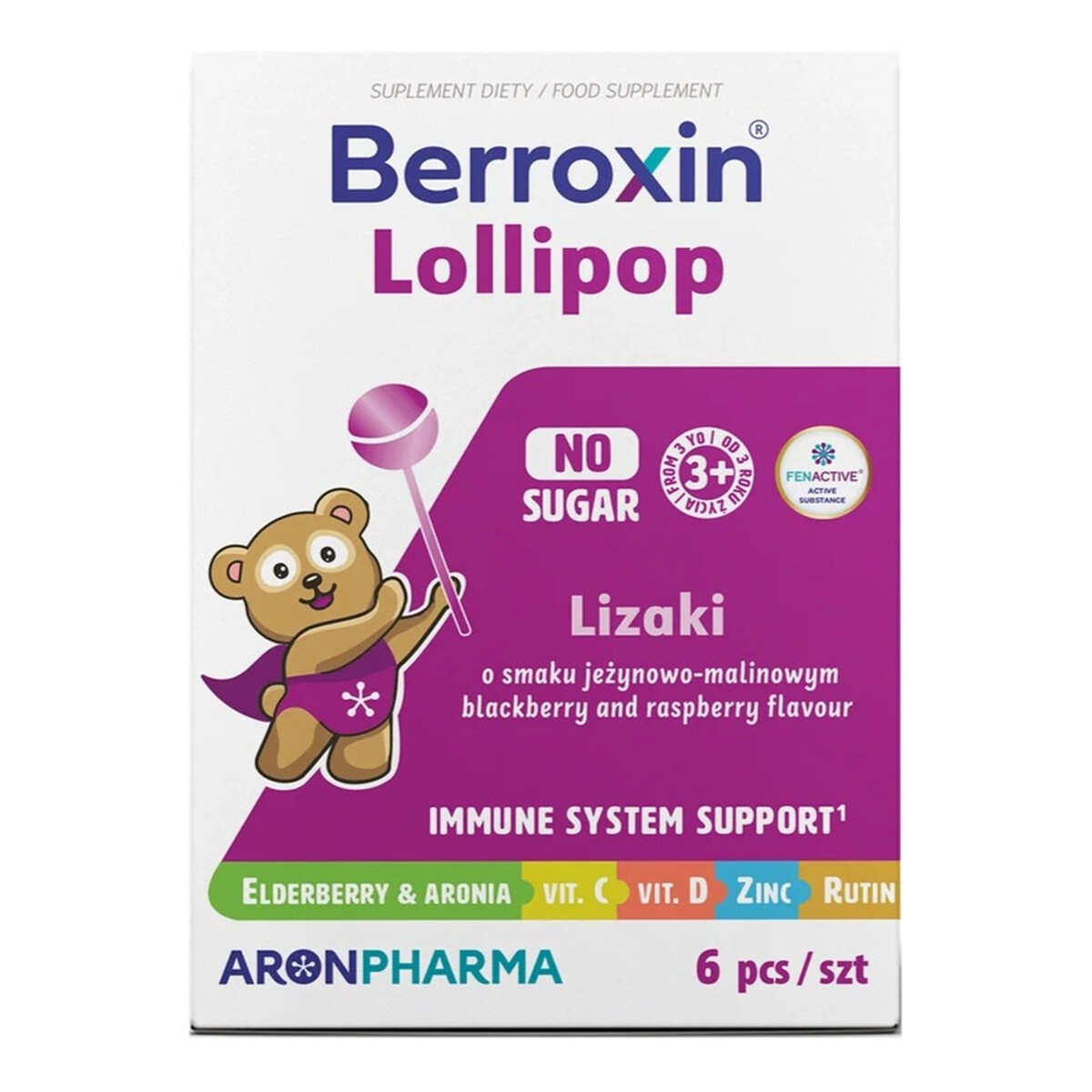 AronPharma Berroxin lollipop box suplement diety w postaci lizaków dla dzieci 6szt.