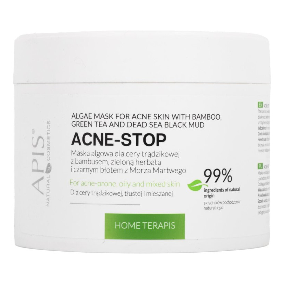 Apis Acne-Stop Maska Algowa Dla Cery Trądzikowej Z Bambusem, Zieloną Herbatą I Czarnym Błotem Z Morza Martwego 100g