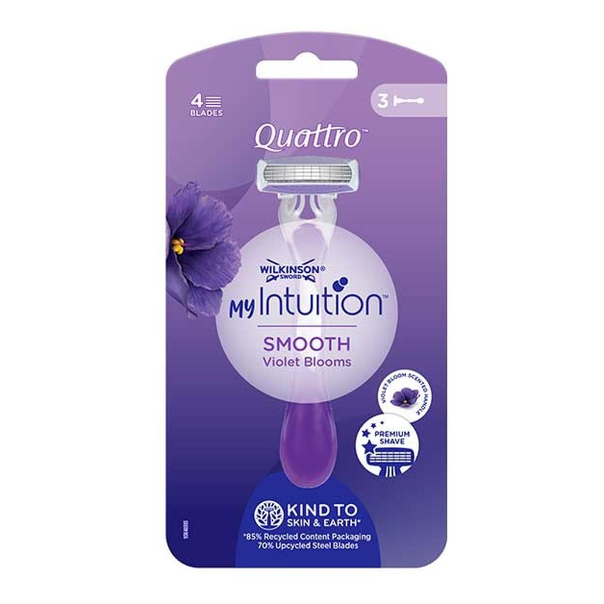 Wilkinson My intuition quattro smooth violet bloom jednorazowe maszynki do golenia dla kobiet 3szt