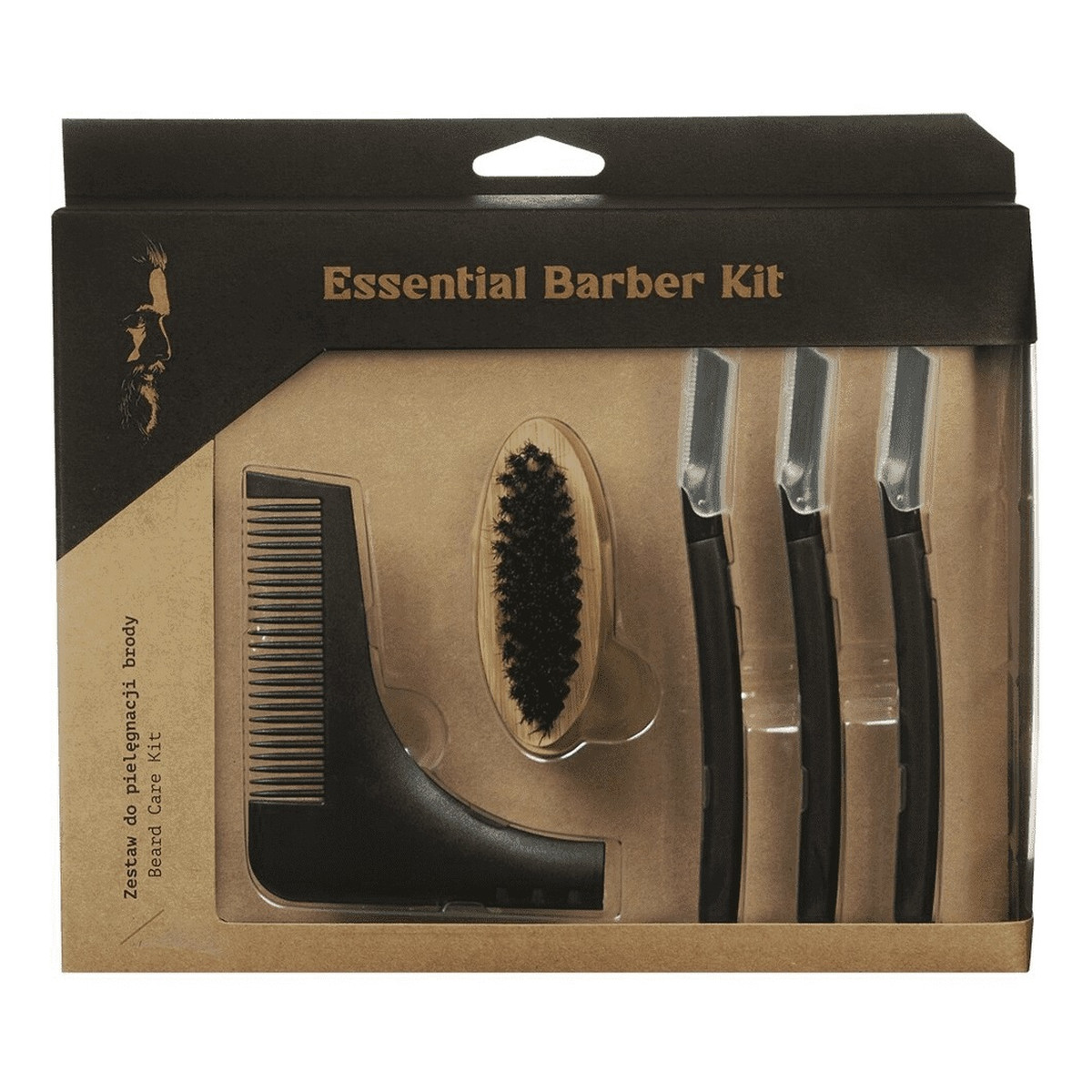 Inter-vion Essential Barber Beard Care Zestaw do pielęgnacji brody kartacz + grzebień + nożyki