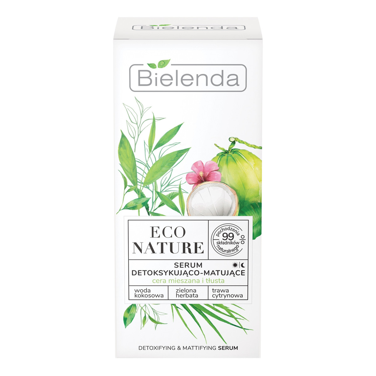 Bielenda Eco Nature Serum do twarzy detoksykująco-matujące - Woda Kokosowa Zielona Herbata Trawa Cytrynowa 30ml