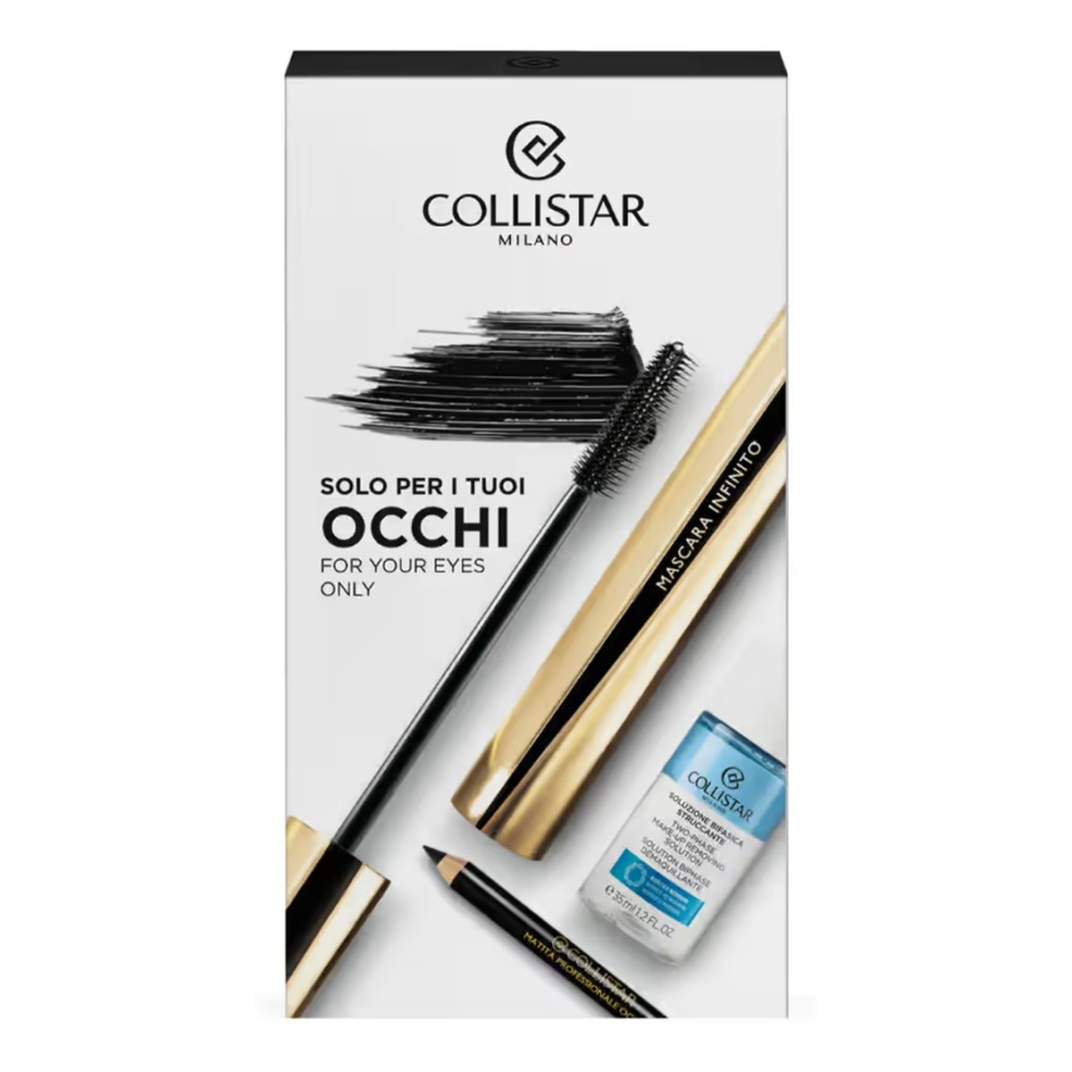 Collistar Zestaw mascara infinito tusz do rzęs extra nero 11ml + matita kajal pencil kredka do oczu black 1.2ml + two phase make-up removing solution 35ml