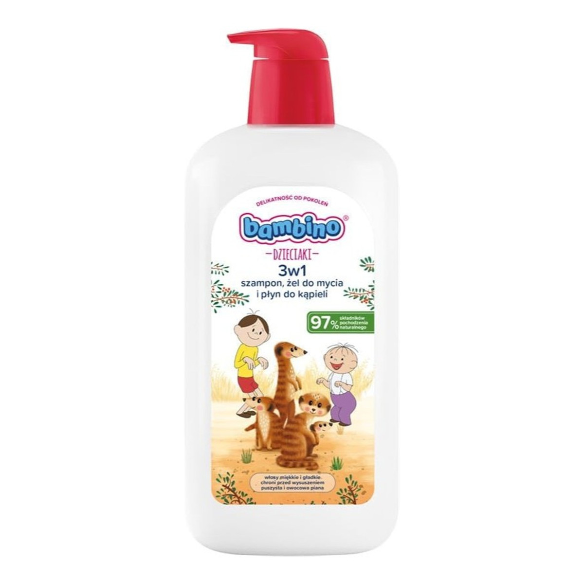 Bambino Dzieciaki 3w1 szampon Żel pod prysznic i płyn do kąpieli surykatki 1000ml