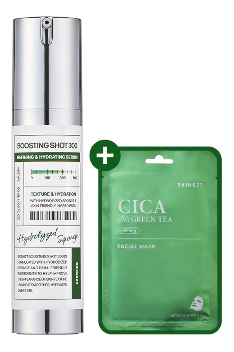 Boosting Shot 300 + Cica With Green Tea Sheet Mask serum do twarzy 50ml + maseczka do twarzy 22ml