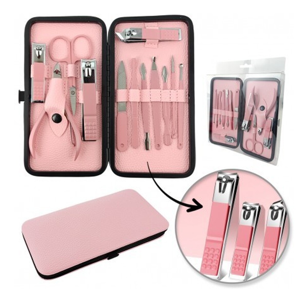 Zestaw akcesoriów do manicure pedicure różowe
