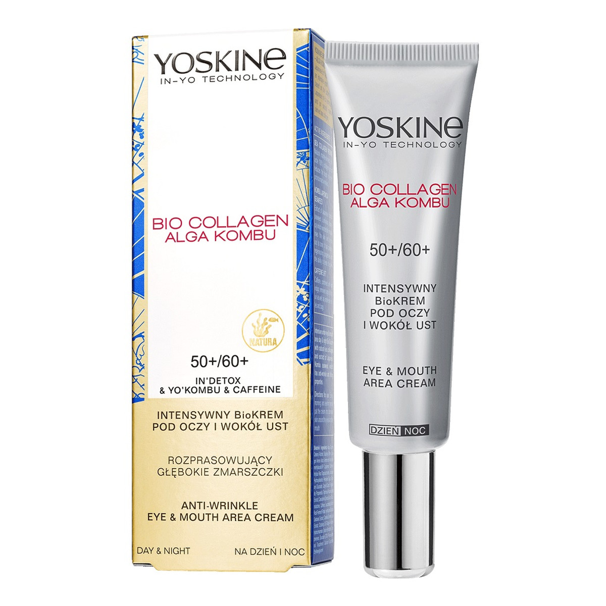 Yoskine Bio collagen alga kombu 50+/60+ intensywny bio-krem pod oczy i wokół ust na głębokie zmarszczki na dzień i na noc 15ml