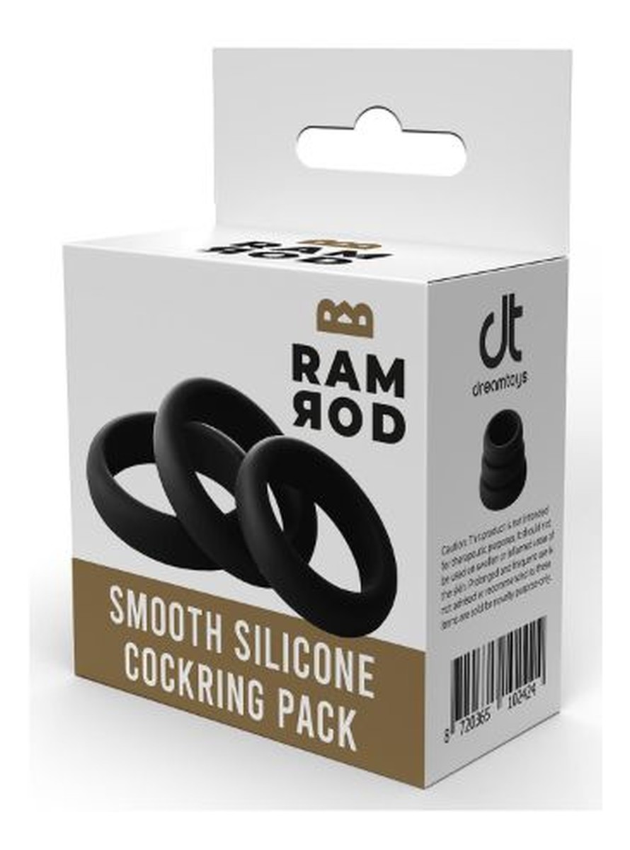 Ramrod Smooth Silicone Cockring Pack pierścienie na penisa Black 3szt