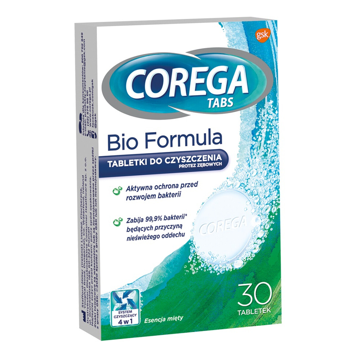 Corega Tabs Bio Formula tabletki do czyszczenia protez zębowych 30 tabletek