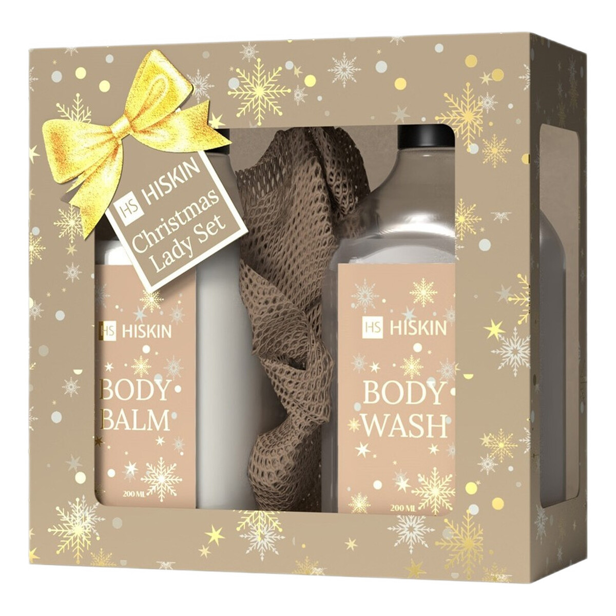Hiskin Christmas Lady Set Zestaw balsam do ciała 200ml + żel pod prysznic 200ml + gąbka 1szt