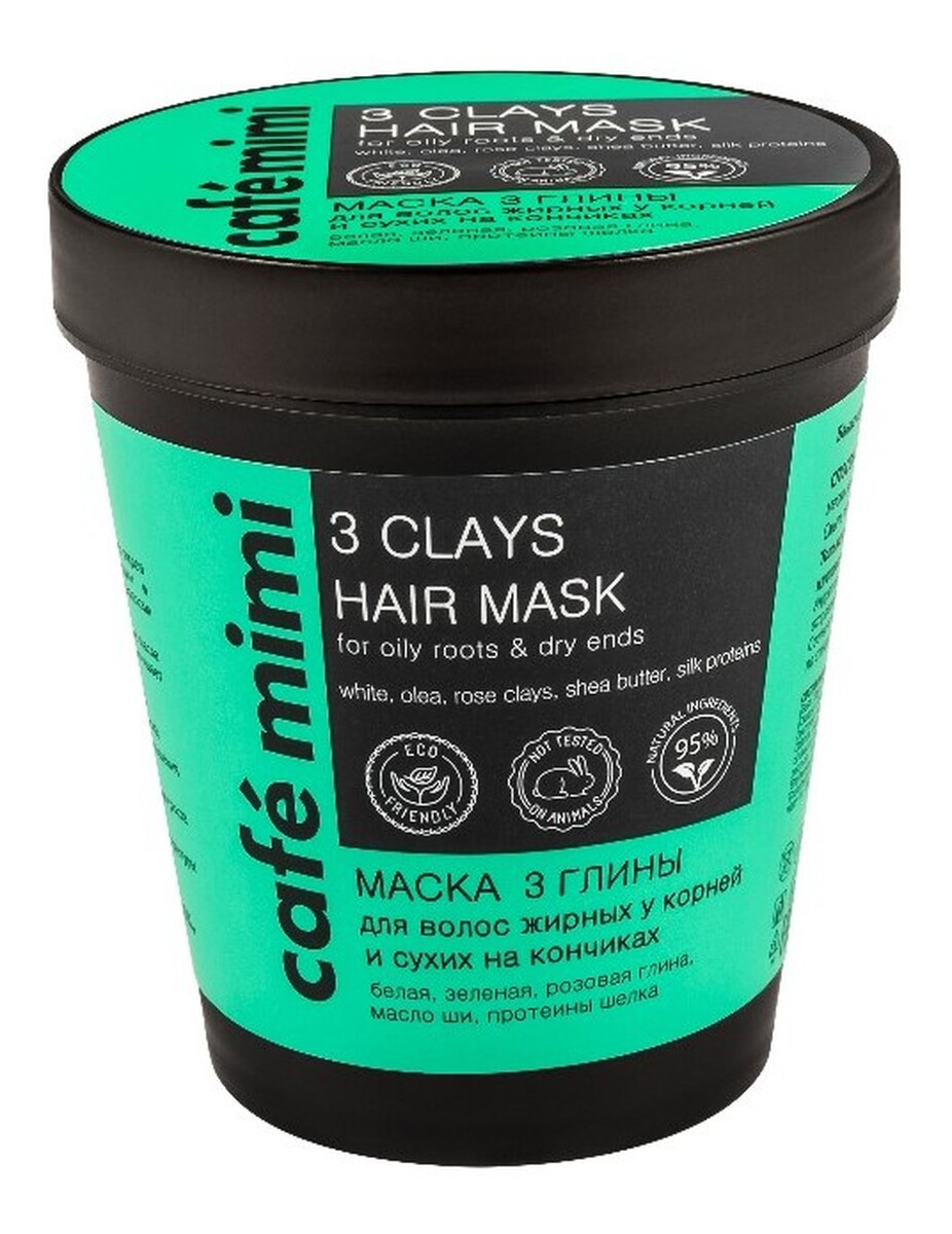 Maska 3 Glinki do włosów tłustych u nasady i suchych na końcach