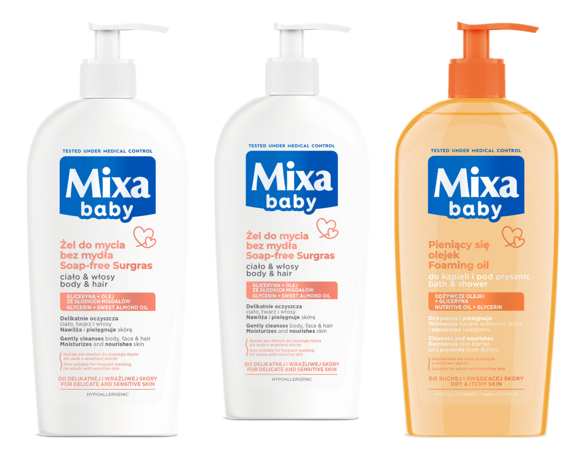 Łagodny Szampon i Płyn Do Kąpieli 2w1 2x400ml + Płyn do kąpieli z olejkiem 400ml