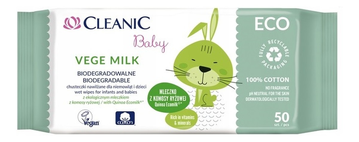 Baby ECO Vege Milk biodegradalne chusteczki nawilżane dla niemowląt i dzieci 50 szt.