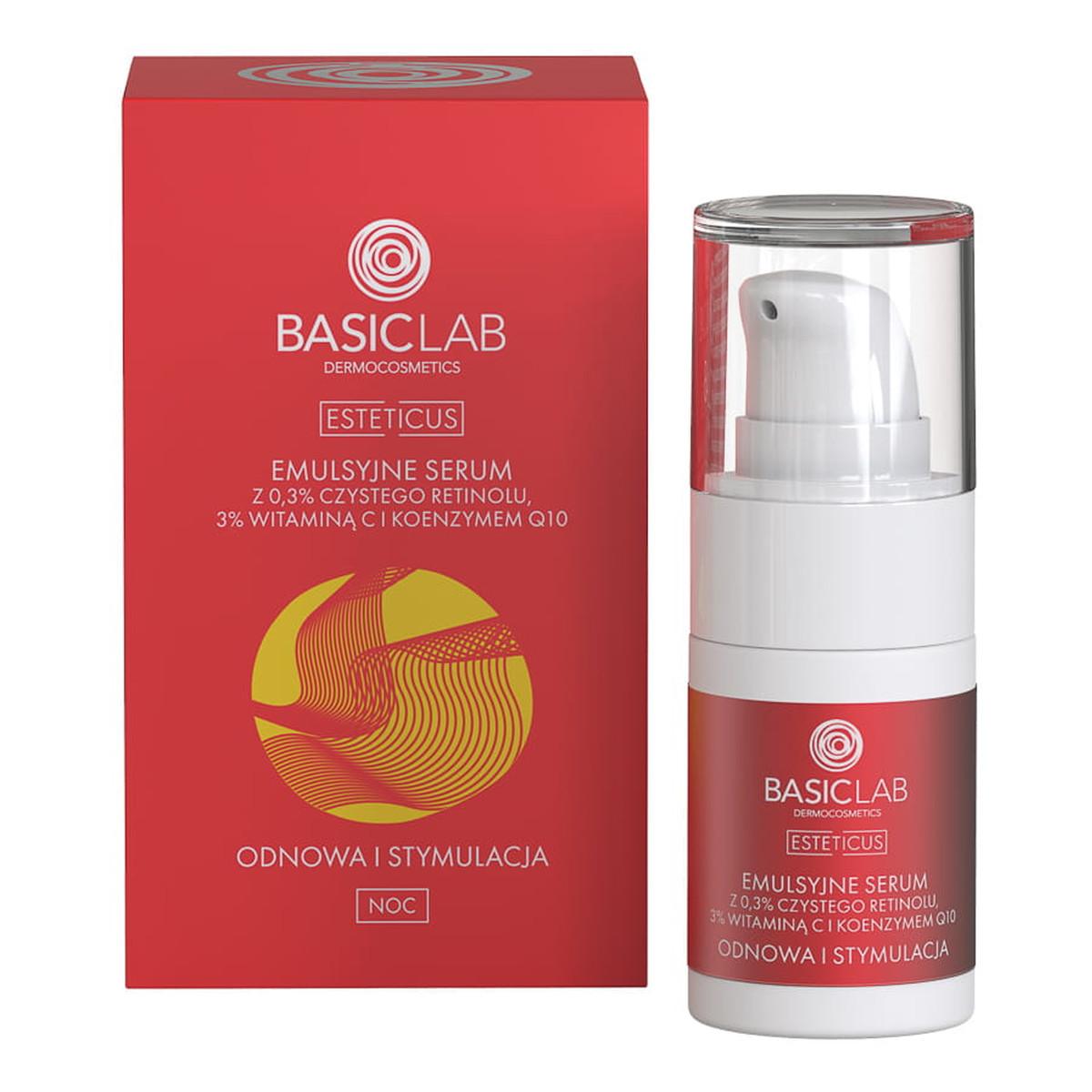 Basiclab Esteticus Emulsyjne serum z 0.3% czystego retinolu 3% witaminą C i koenzymem Q10 15ml