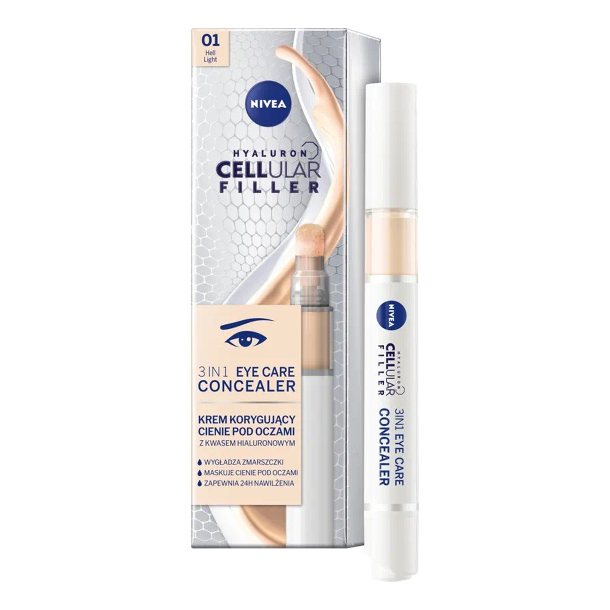 Nivea Hyaluron Cellular Filler Eye Care Concealer krem korygujący cienie pod oczami 3 in1 4ml