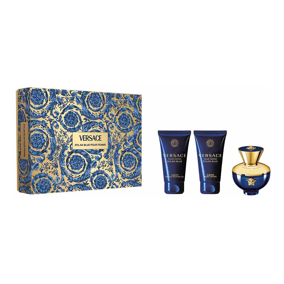 Versace Dylan Blue Pour Femme Zestaw woda perfumowana spray 50ml + balsam do ciała 50ml + żel pod prysznic 50ml