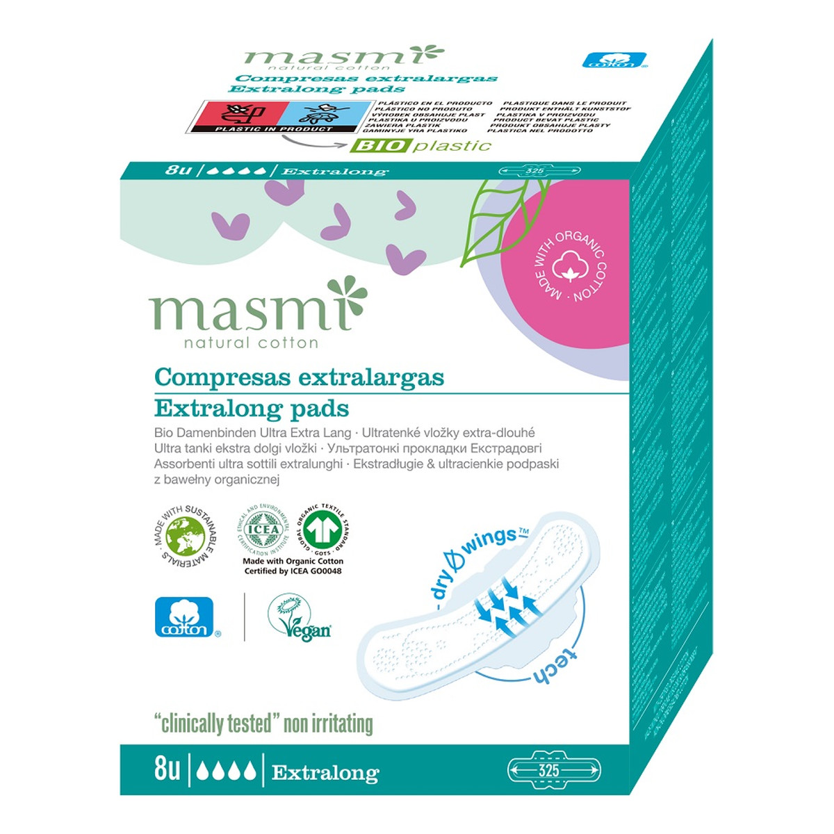 MASMI Natural cotton ekstradługie podpaski z organicznej bawełny 8szt