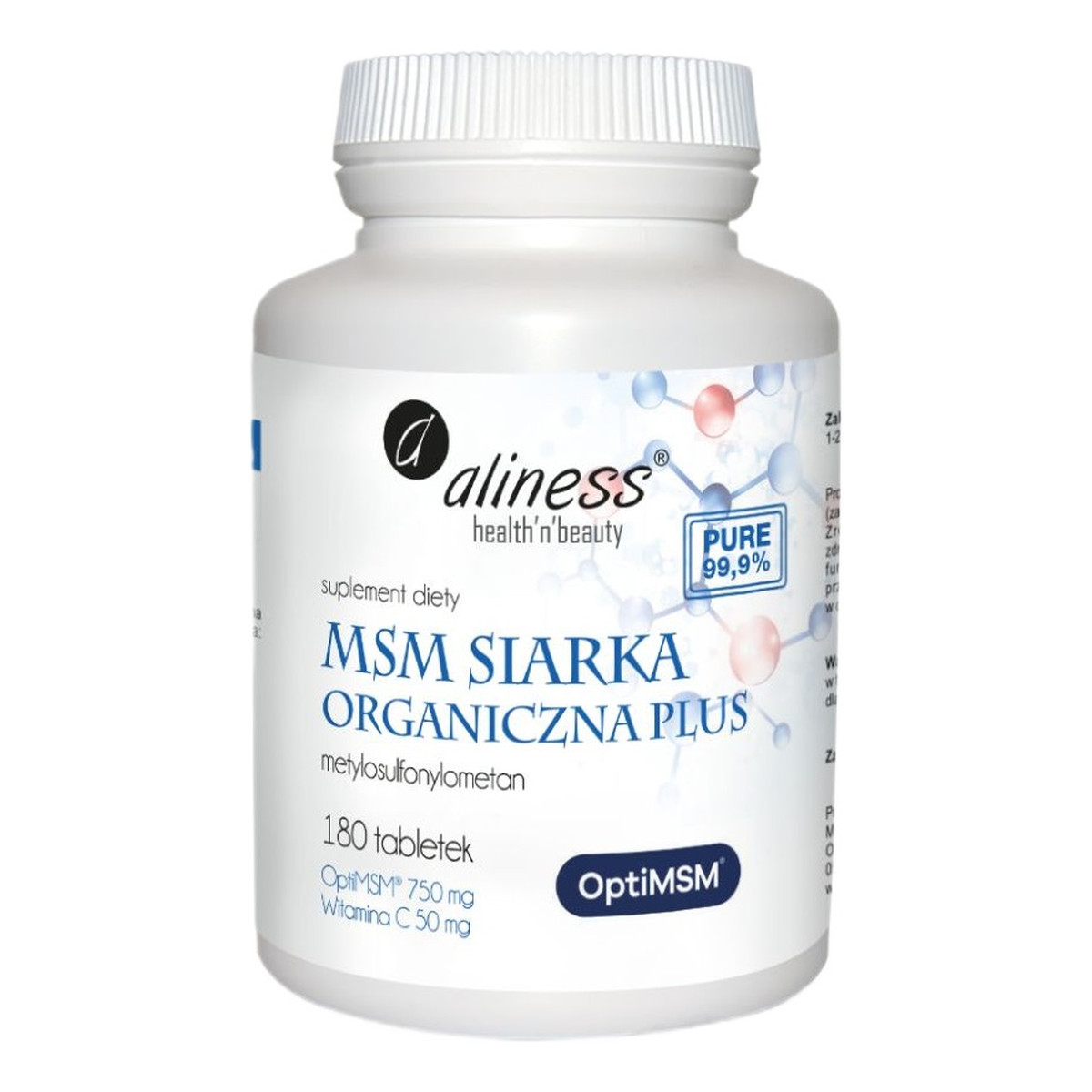 Aliness Msm siarka organiczna plus suplement diety 180 tabletek