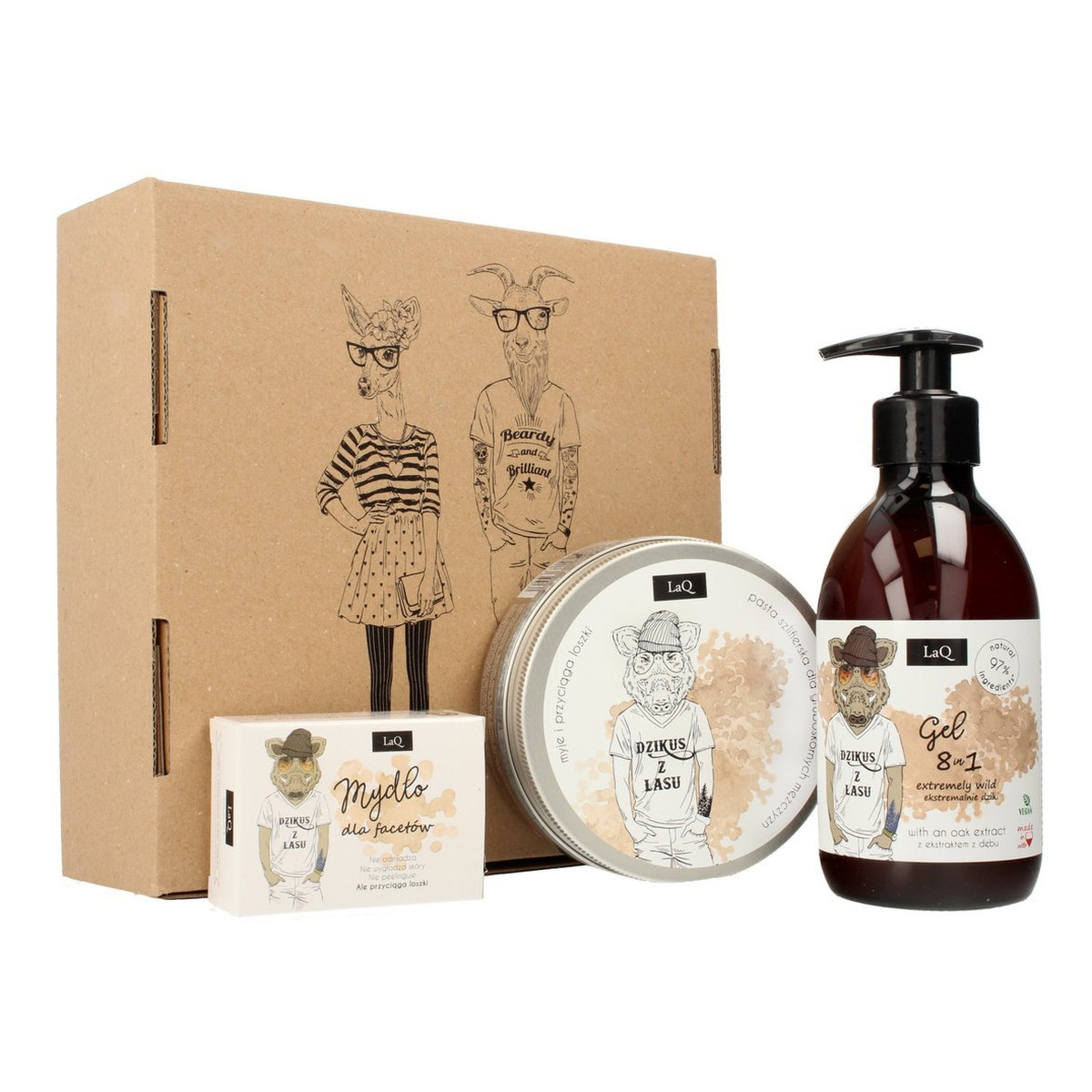 Laq Zestaw prezentowy dla mężczyzn Dzikus z Lasu (pasta 200ml+żel pod prysznic 8w1 300ml+mydło 85ml)