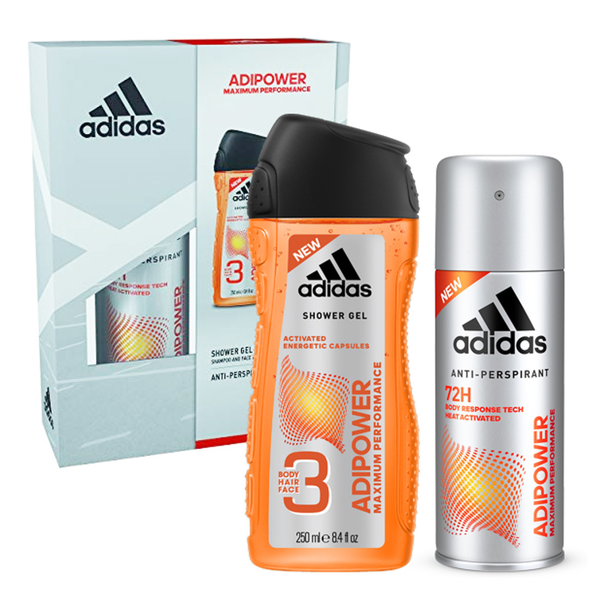 Adidas MEN ADIPOWER MAXIMUM PERFORMANCE Zestaw antyperspirant spray 150ml + żel pod prysznic