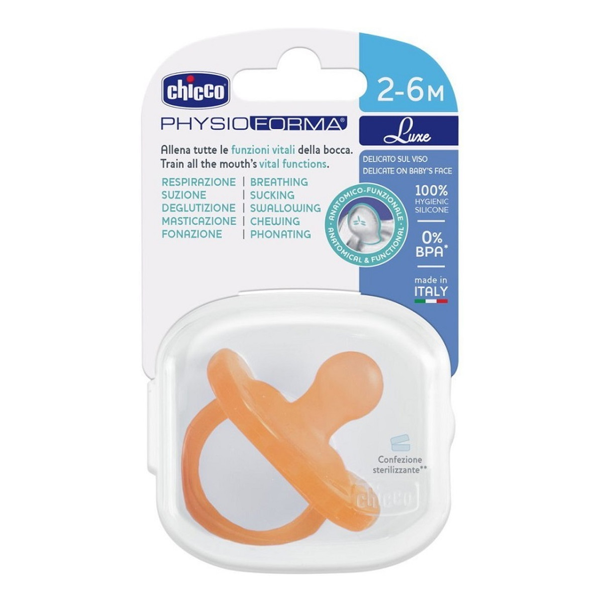 Chicco PhysioForma Luxe smoczek silikonowy uspokajający 2-6m Pomarańczowy