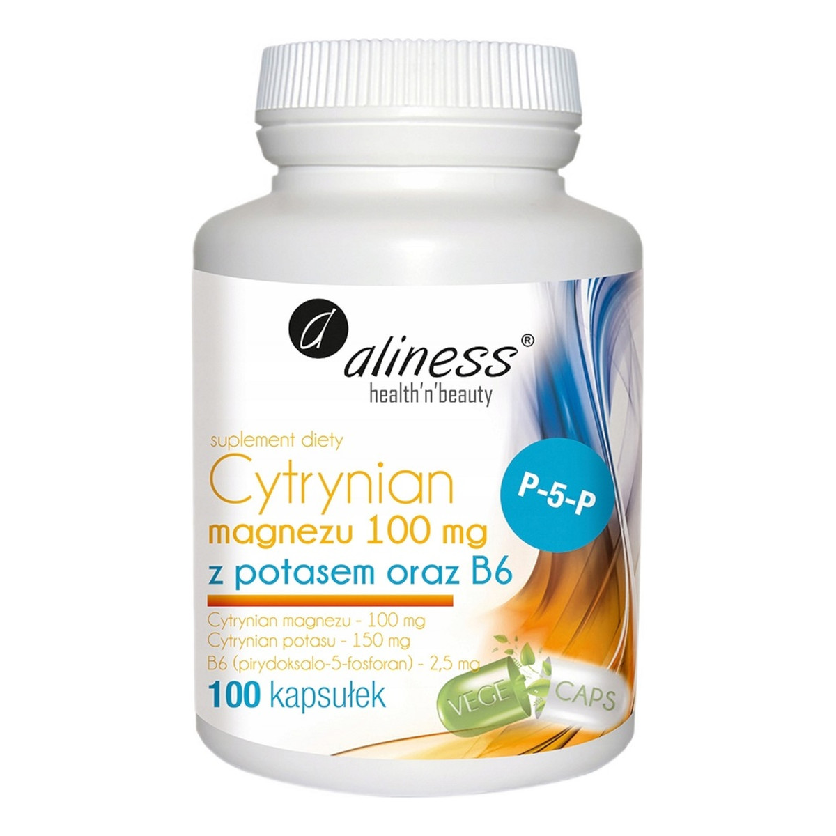 Aliness Cytrynian magnezu 100mg z potasem oraz b6 suplement diety 100 kapsułek