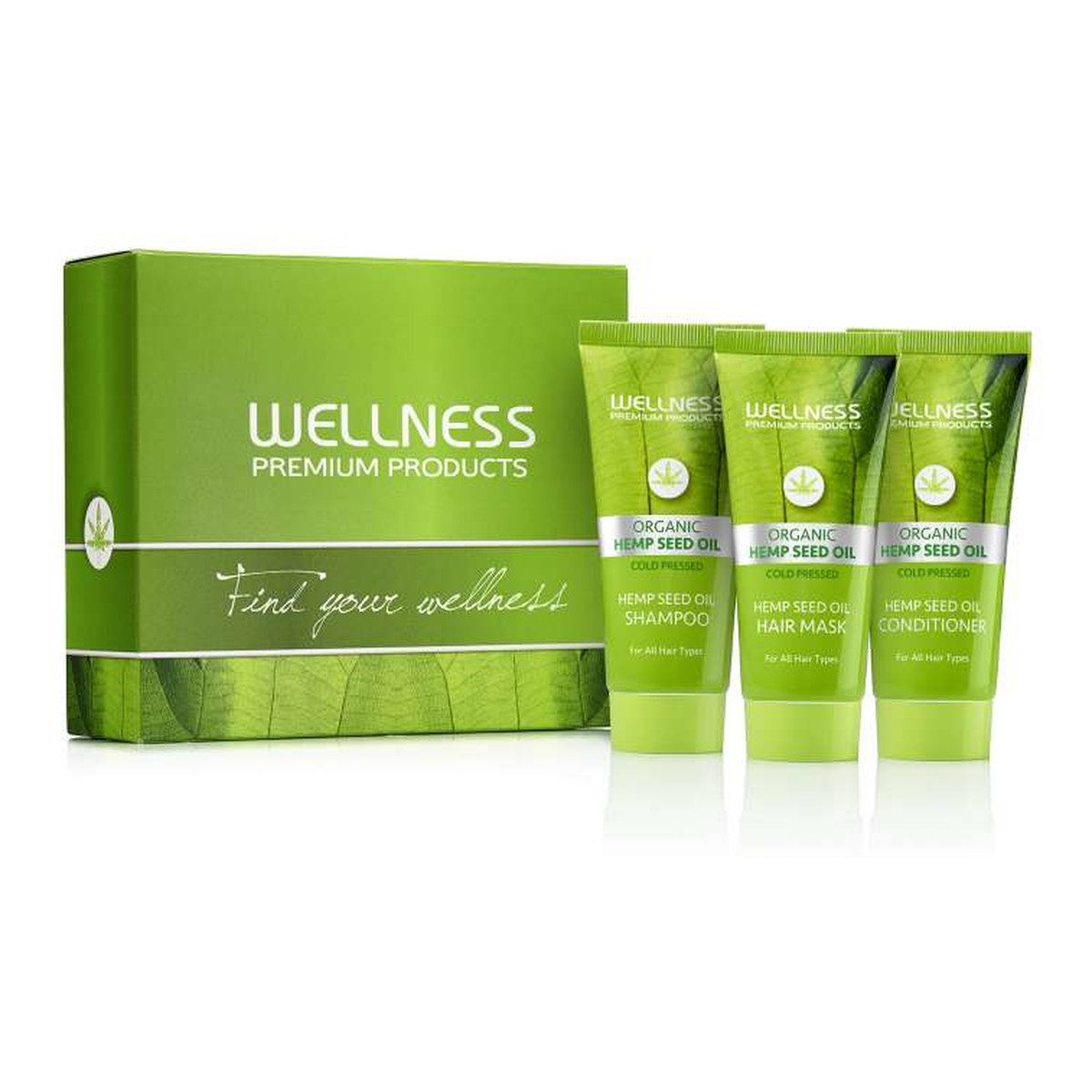 Wellness Cannabis Hemp Seed Oil Travel Kit Zestaw szampon do włosów 50ml + maska do włosów 50ml + odżywka do włosów 50ml