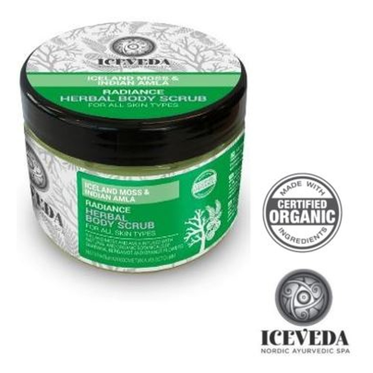 Iceveda Płucnica islandzka & Amla indyjska Rozświetlający ziołowy scrub do ciała dla wszystkich typów skóry 300ml