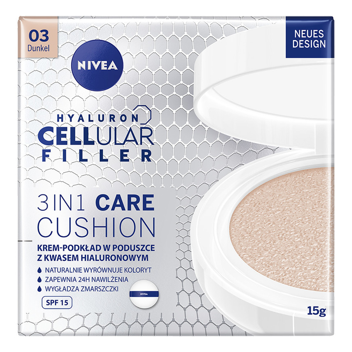 Nivea Hyaluron Cellular Filler Care Cushion 3in1 pielęgnujący krem-podkład w poduszce SPF15 15g