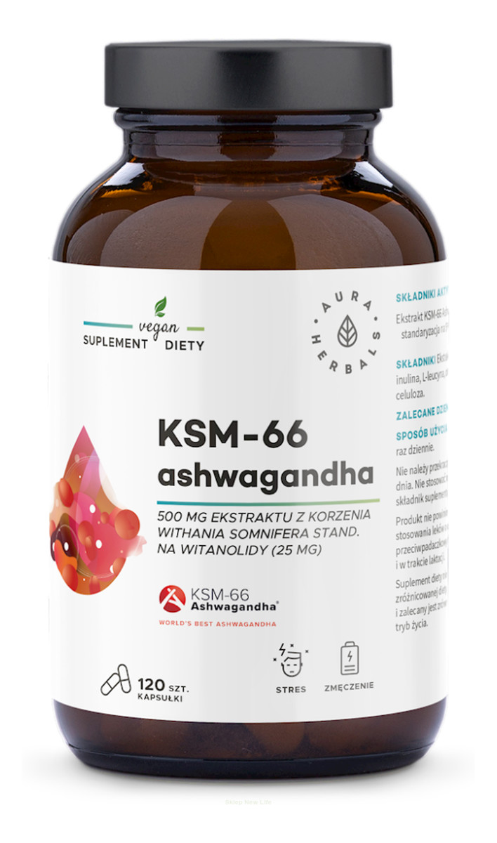 Ashwagandha KSM-66 korzeń suplement diety w kapsułkach
