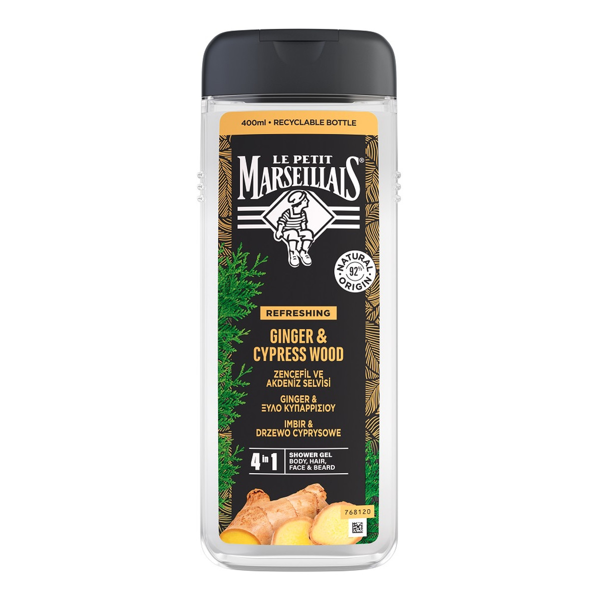 Le Petit Marseillais Żel pod prysznic 4w1 dla mężczyzn imbir & drzewo cyprysowe 400ml