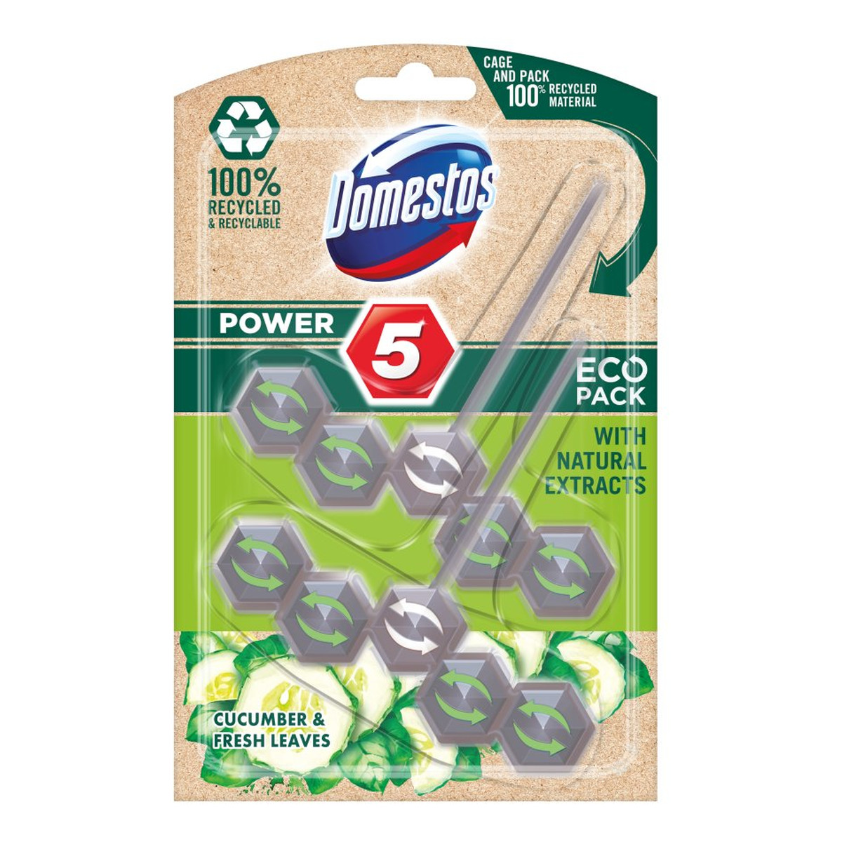 Domestos Power 5 Eco zapachowa do toalet Kostka Toaletowa Cucumber & Fresh Leaves 2x55g 110g