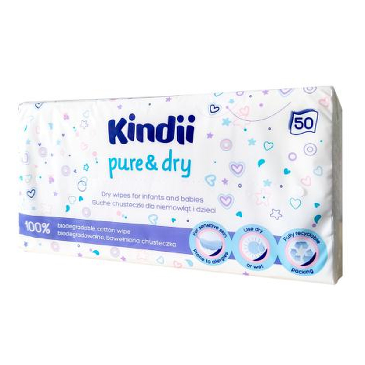 Kindii Pure & Dry Suche Chusteczki dla niemowląt i dzieci 50szt