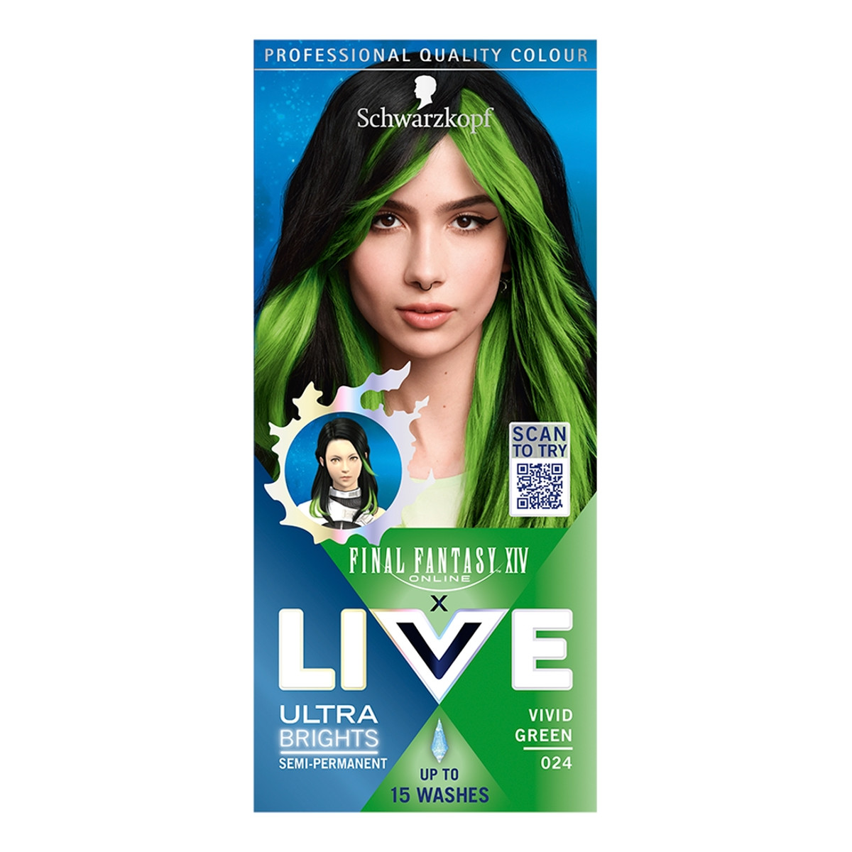 Schwarzkopf Live ultra brights x final fantasy xiv online farba do włosów 024 vivid green