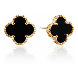 Kolczyki ze stali szlachetnej platerowane 14k złotem, sztyft, Koniczynka czarna KST3377