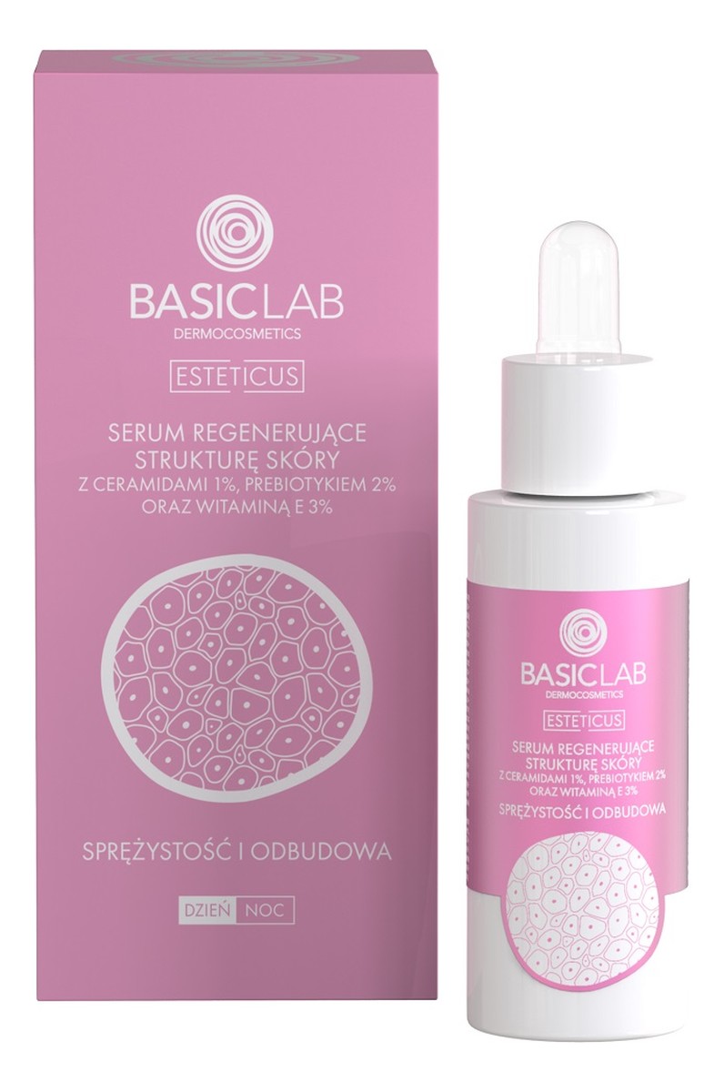 Serum regenerujące strukturę skóry z ceramidami 1% prebiotykiem 2% i witaminą E 3%