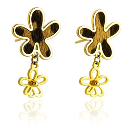 Kolczyki ze stali szlachetnej pozłacane 14k złotem, panterka i kwiaty KST3445