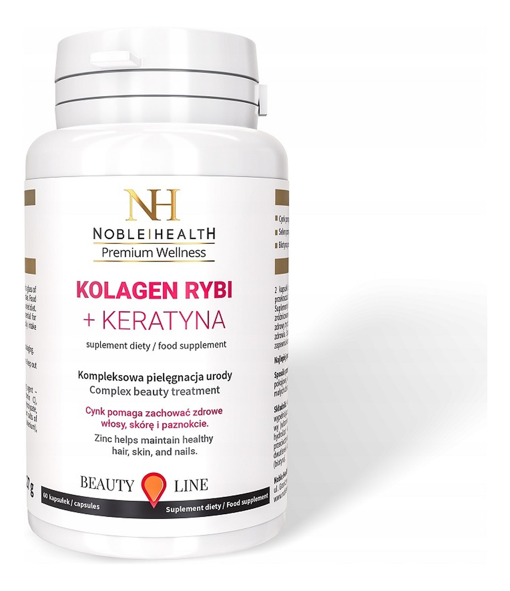 Kolagen rybi + keratyna kompleksowa pielęgnacja urody suplement diety 60 kapsułek