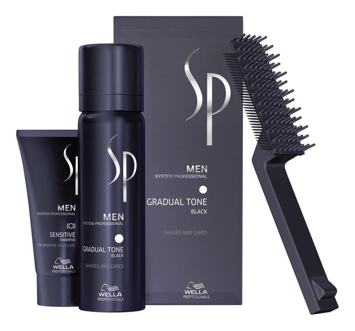 Men Gradual Tone Black zestaw do stopniowej eliminacji siwizny pianka pigmentująca 60ml + łagodny szampon + szczoteczka