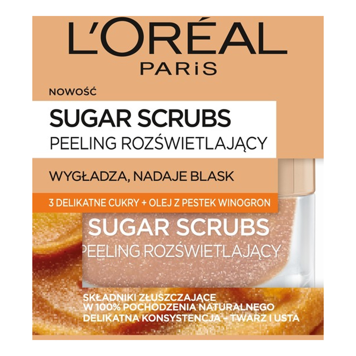 L'Oreal Paris Sugar Scrubs Peeling do twarzy rozświetlający 3 cukry+olej z pestek winogron 50ml