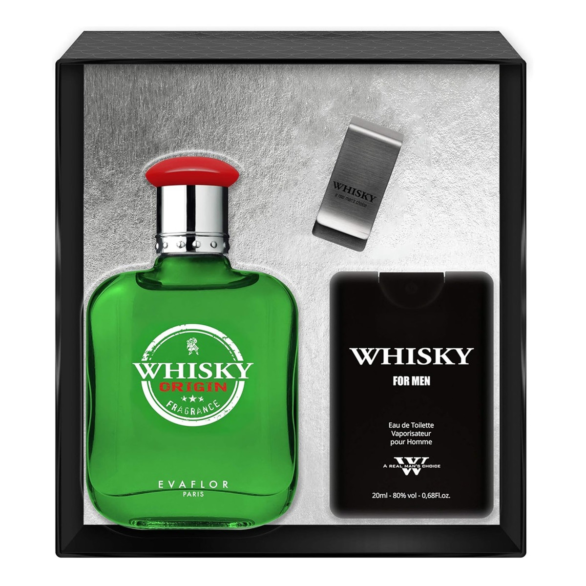 Evaflor Whisky Origin Zestaw woda toaletowa spray 100ml + woda toaletowa spray 20ml + klips na banknoty