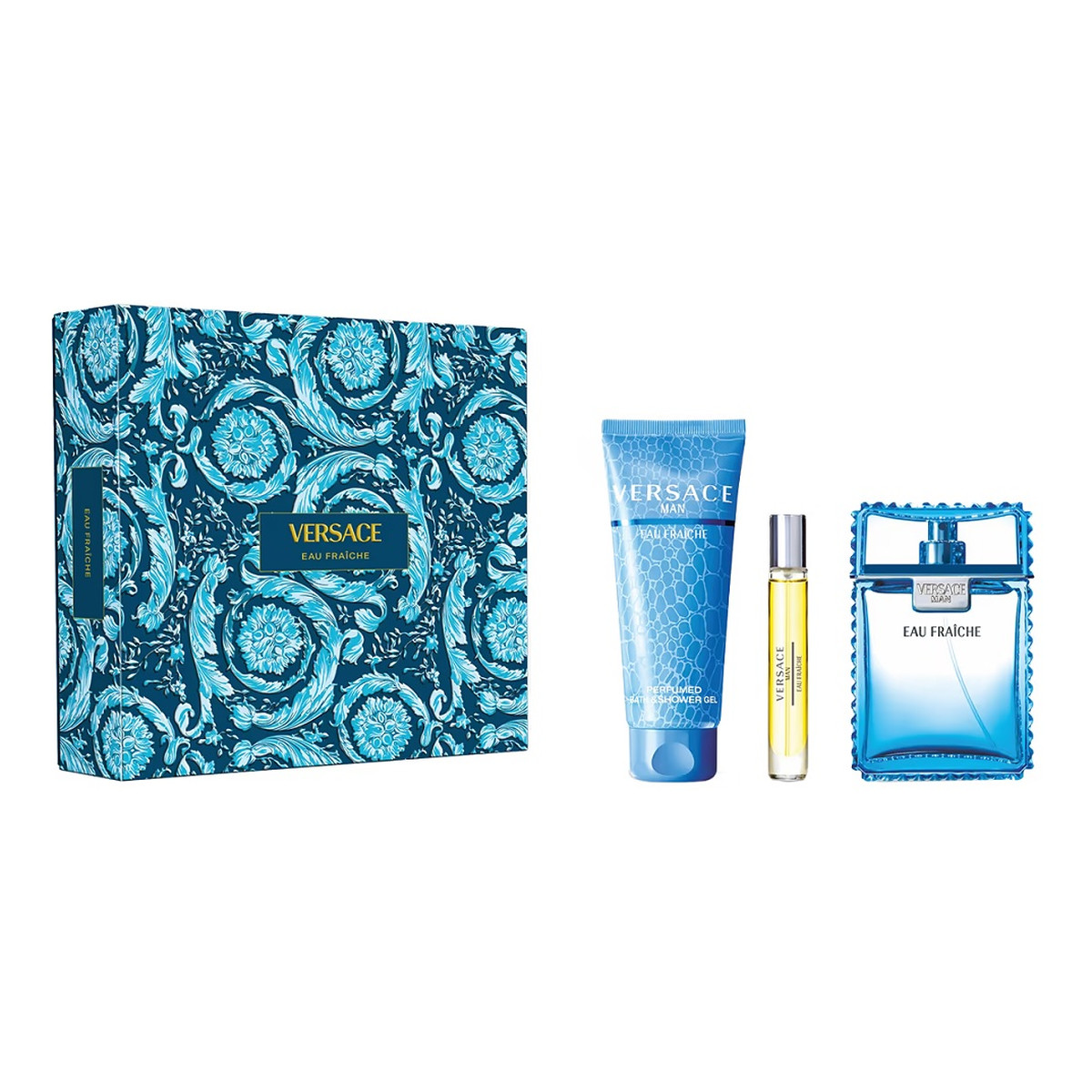 Versace Man Eau Fraiche Zestaw woda toaletowa spray 100ml + woda toaletowa spray 10ml + żel pod prysznic 150ml