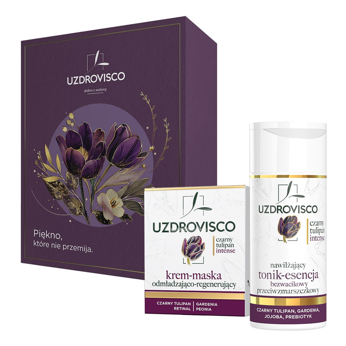 Uzdrovisco Czarny Tulipan Intense Zestaw krem-maska odmładzająco-regenerujący 50ml + nawilżający tonik-esencja przeciwzmarszczkowy 150ml