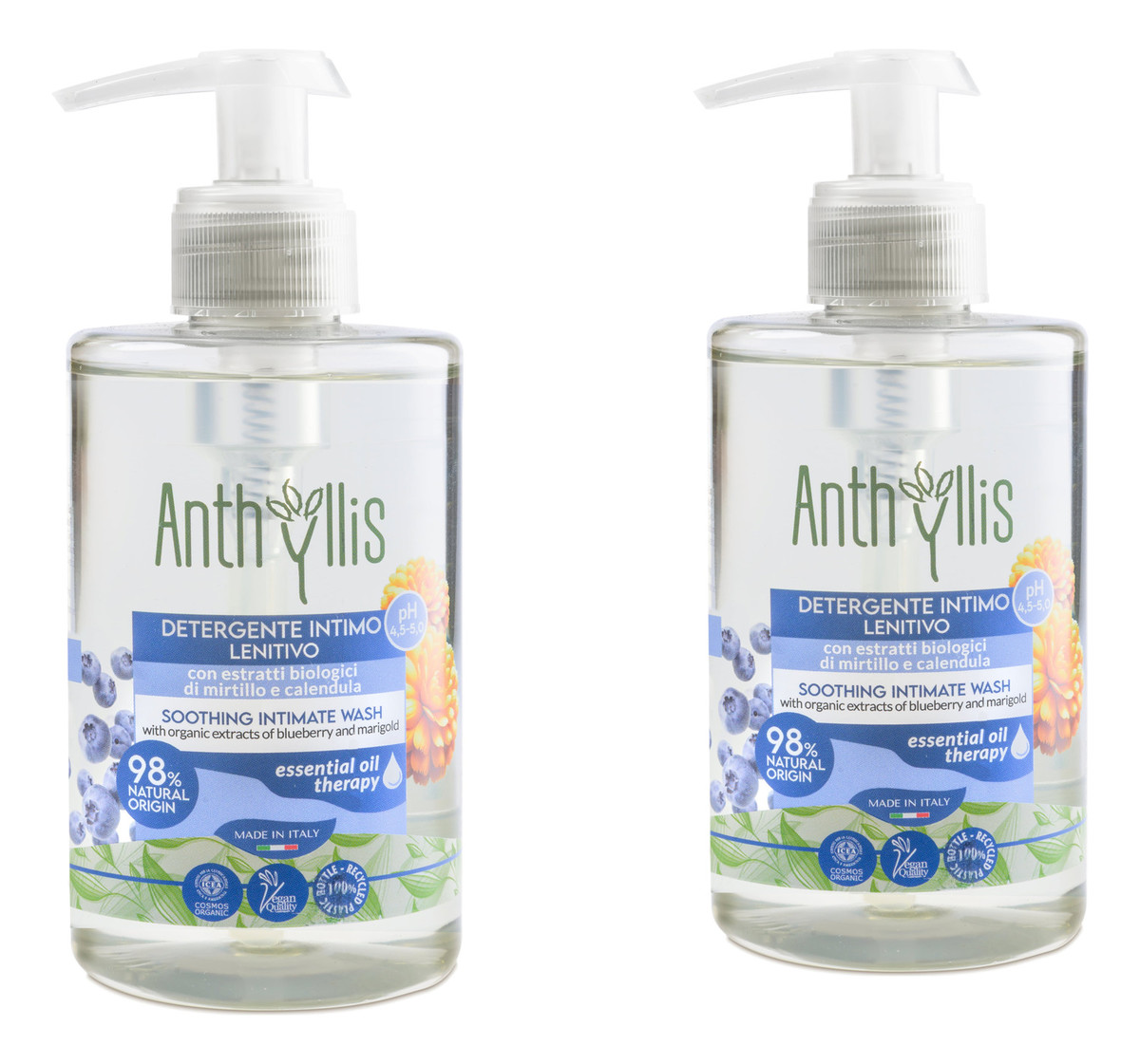 Kojący bio płyn do higieny intymnej z organicznymi ekstraktami z borówki i nagietka 2x300ml