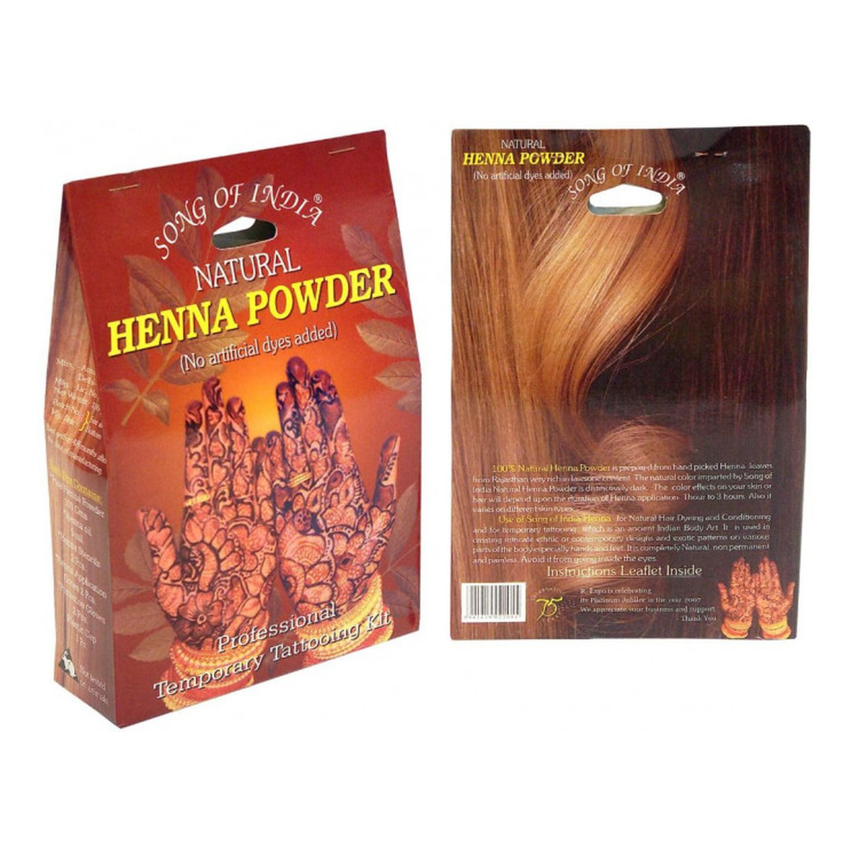 Song of India Henna Naturalna + zestaw do mehandi (stożek aplikacji, olejek, szablony, rękawiczki) 100g