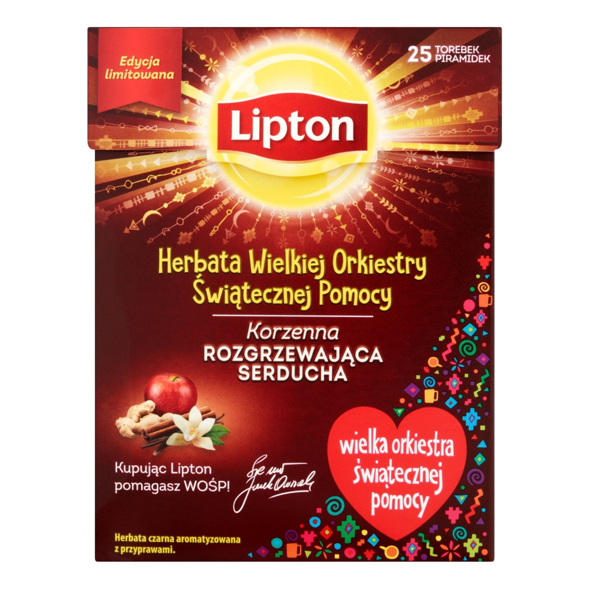 Lipton Herbata Wielkiej Orkiestry Świątecznej Pomocy herbata czarna aromatyzowana z przyprawami Korzenna 25 torebek 37g