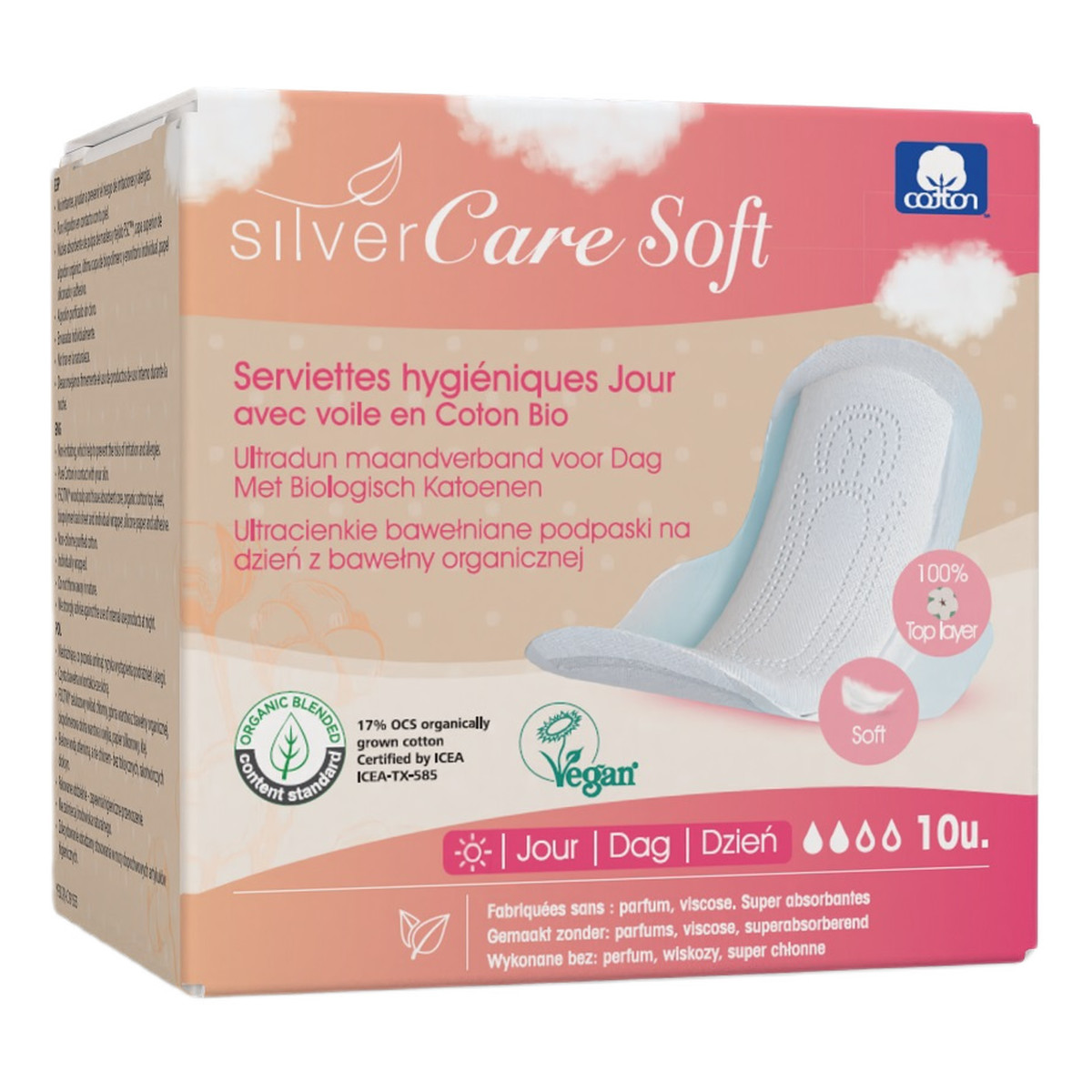 MASMI Silvercare soft ultracienkie bawełniane podpaski na dzień ze skrzydełkami 10szt.