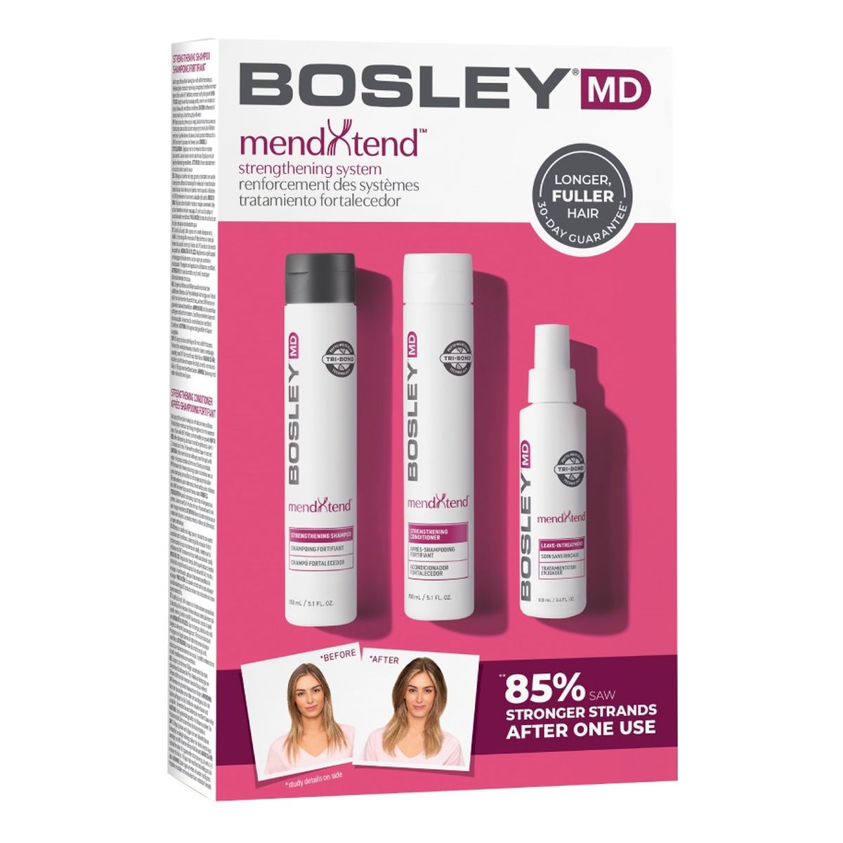BosleyMD MendxTend Zestaw szampon do włosów 150ml + odżywka do włosów 150ml + spray bez spłukiwania 100ml