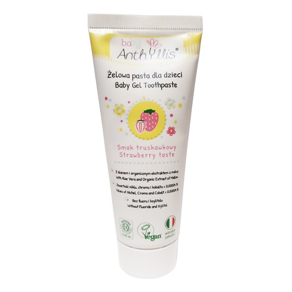Anthyllis Baby Pasta do zębów bez fluoru dla dzieci Truskawka 75ml