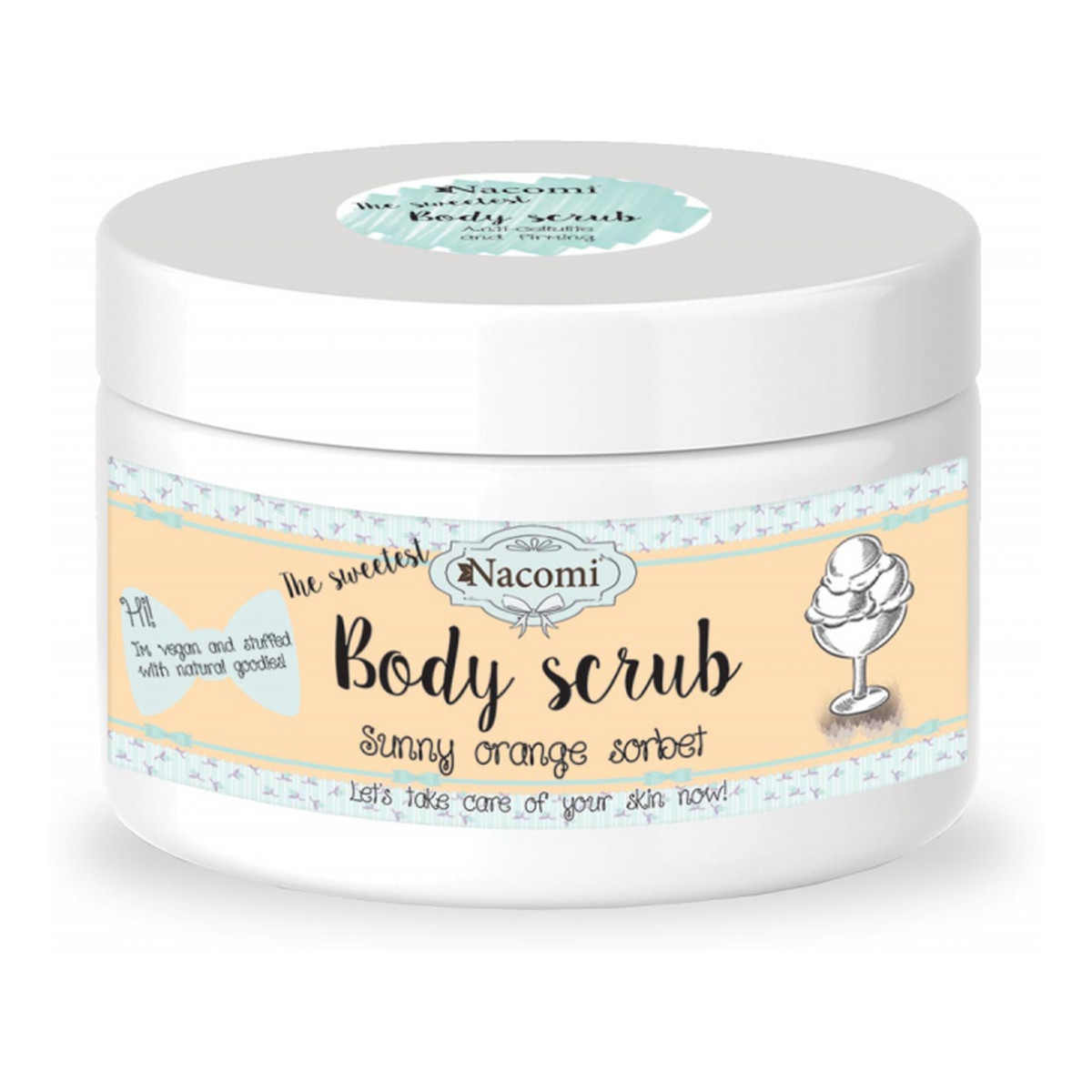 Nacomi Body Scrub Natural Sugar Peeling Peeling Cukrowy Do Ciała Pomarańczowy Sorbet Ujędrnia skórę Działa antycellulitowo Do każdego typu skóry 125g